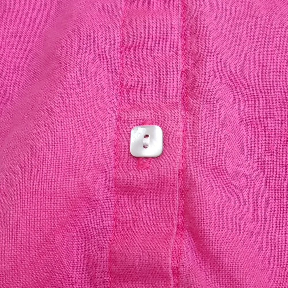 Habitat Pink 100%Linen Button Down Shirt 3/4 Sleeve Size Large
